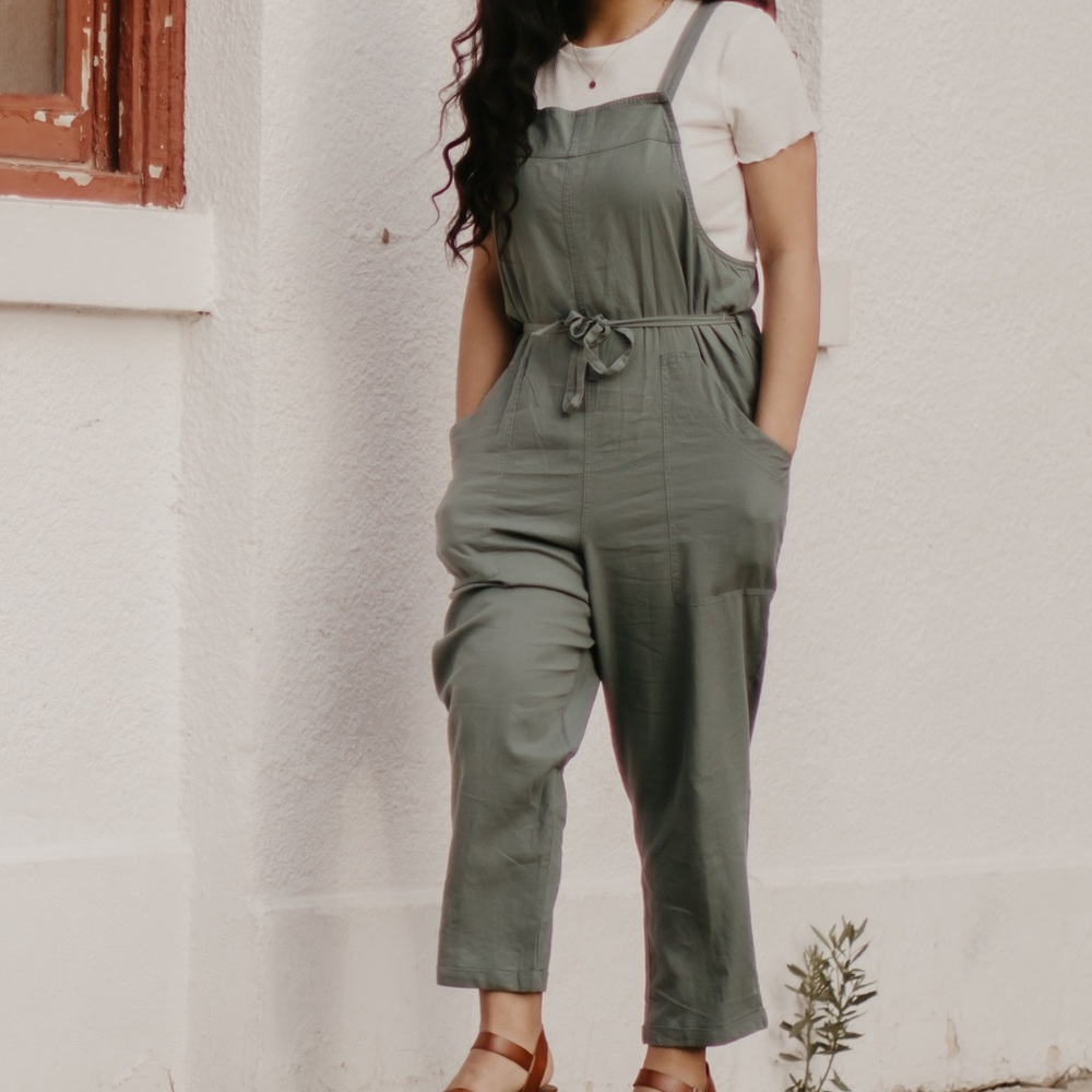 green jumpsuit